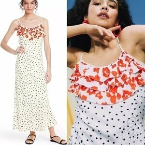 RIXO For Target Polka Dot Sleeveless Maxi Slip Dress Red Floral Ruffle Size 3X